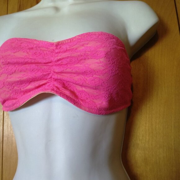 Victoria's Secret Pink Logo Women's Medium Lace Bandeau Tube Bra Top Strapless - Picture 3 of 7